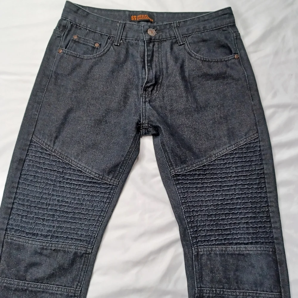 Regal Exchange Men's Size 32 Black Straight Leg Denim Moto Jean's - Picture 3 of 12